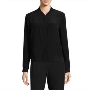 EILEEN FISHER-Black Mandarin Collar Silk Blend Minimalist Blazer Jacket-Size XS